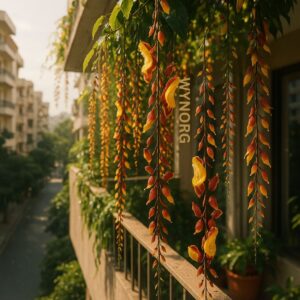 lady shoe creeper plant – exotic hanging flowering vine (thunbergia mysorensis)