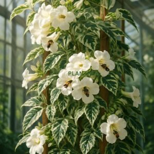 tecoma variegated plant | live ornamental shrub with white flowers & variegated foliage | indoor outdoor garden plant