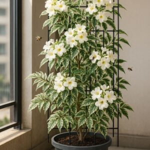 tecoma variegated plant | live ornamental shrub with white flowers & variegated foliage | indoor outdoor garden plant