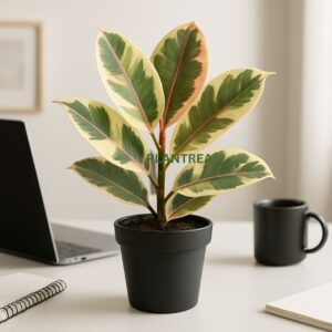 rubber plant variegated – ficus elastica in 4 inch black pot | indoor air purifying plant