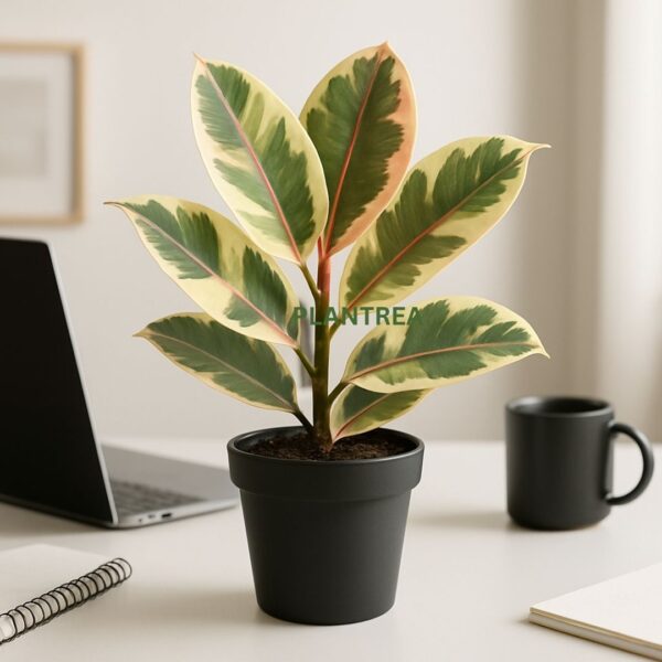 rubber plant variegated – ficus elastica in 4 inch black pot | indoor air purifying plant