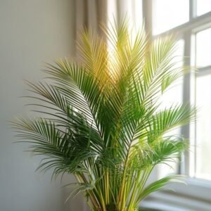 botanical photography of areca palm dypsis lutescens visual appearance clusters of slender archi