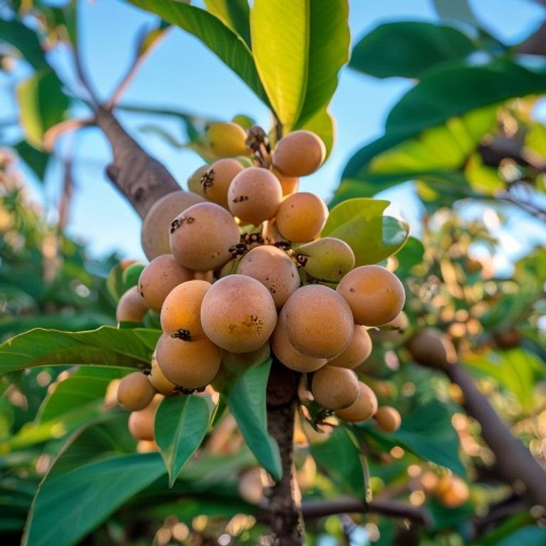 botanical photography of bapcai longan commercial variety visual appearance small round tan brow
