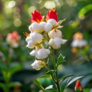 botanical photography of cotton candy plant abutilon megapotamicum visual appearance cotton cand