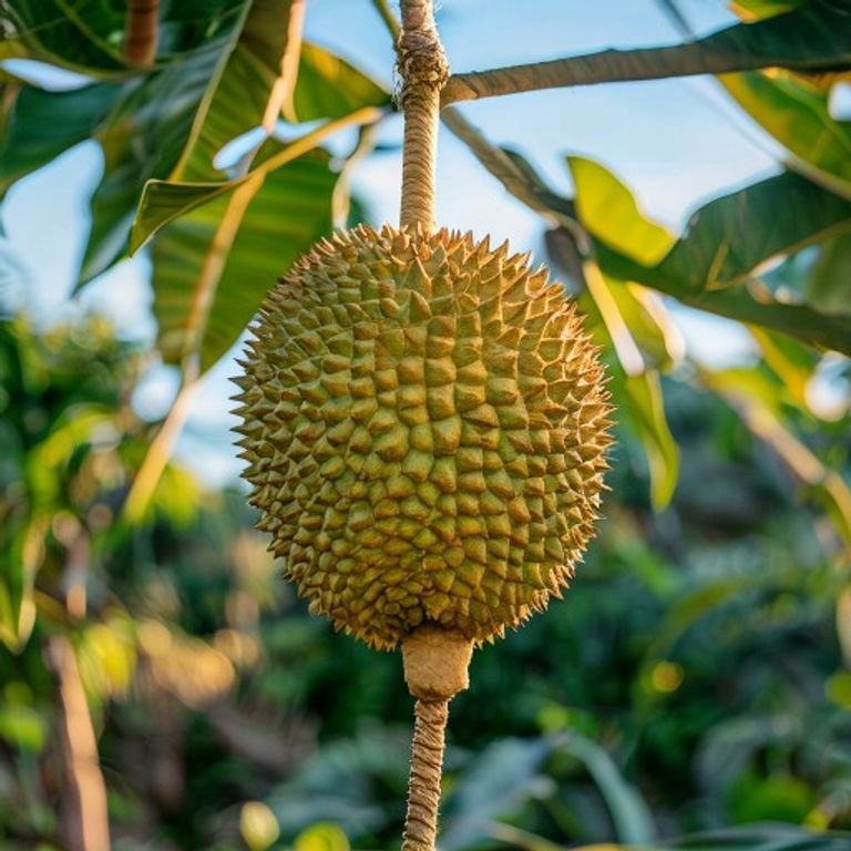 botanical photography of durian musang king bud plant visual appearance enormous spiky oval du