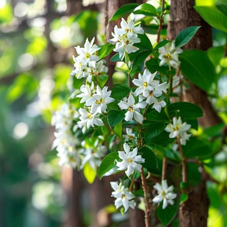 botanical photography of jasmine plant jasminum sambac visual appearance clusters of small white