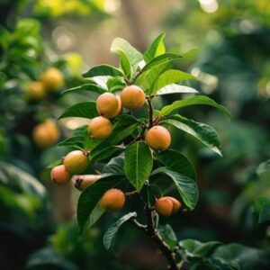 botanical photography of miracle fruit visual appearance miracle fruit tropical plant with lush gr