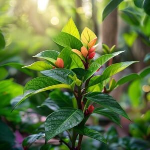 botanical photography of pulasan visual appearance pulasan tropical plant with lush green foliage