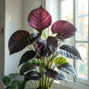 botanical photography of rubber plant ficus elastica visual appearance large thick glossy dark b