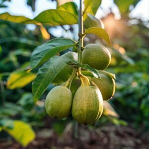 botanical photography of seedfree guava layer visual appearance round green yellow guava fruits