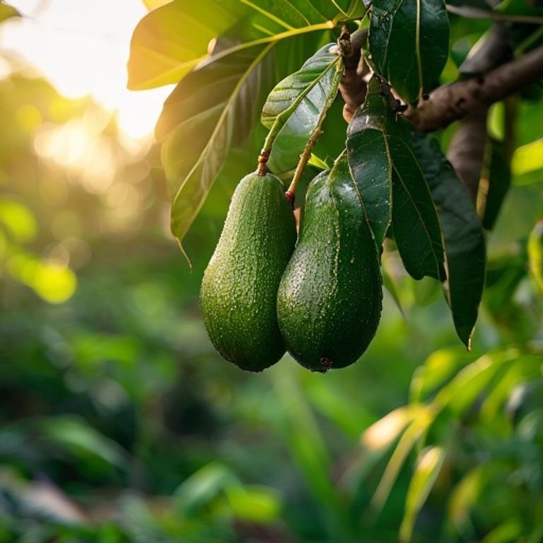 botanical photography of seedless avocado visual appearance dark green pear shaped avocado fruits 1