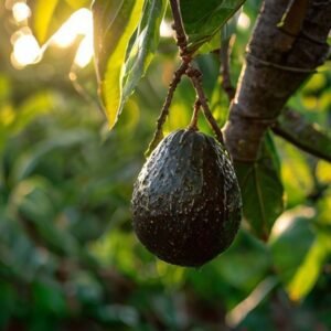 botanical photography of seedless avocado visual appearance dark green pear shaped avocado fruits