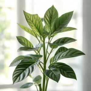 botanical photography of zz plant zamioculcas zamiifolia visual appearance glossy dark green ova
