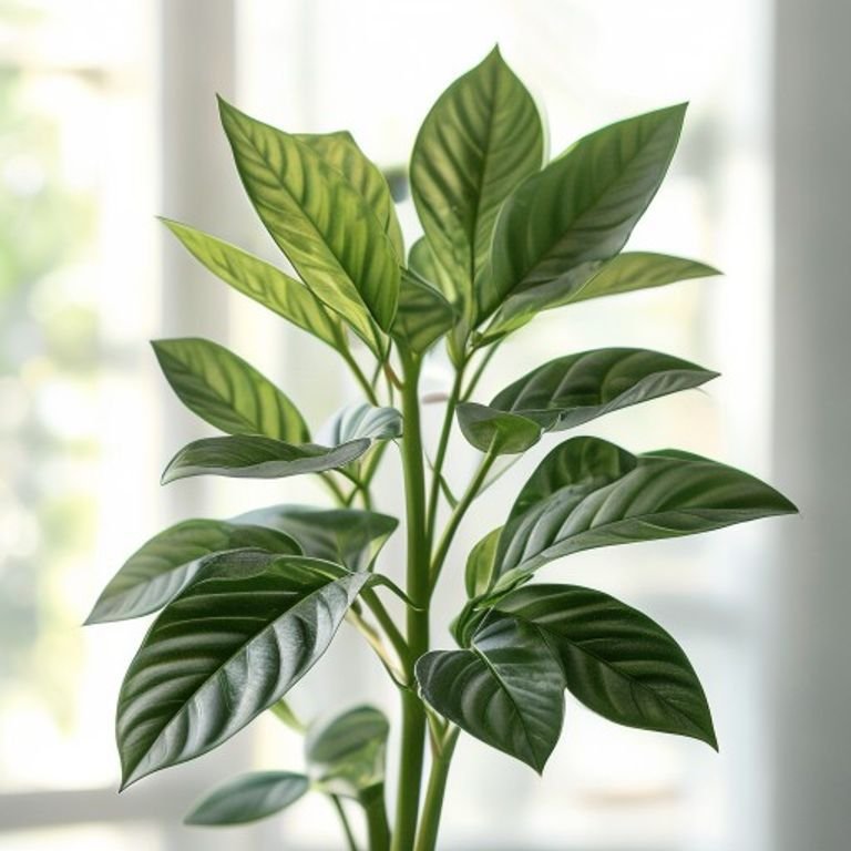 botanical photography of zz plant zamioculcas zamiifolia visual appearance glossy dark green ova